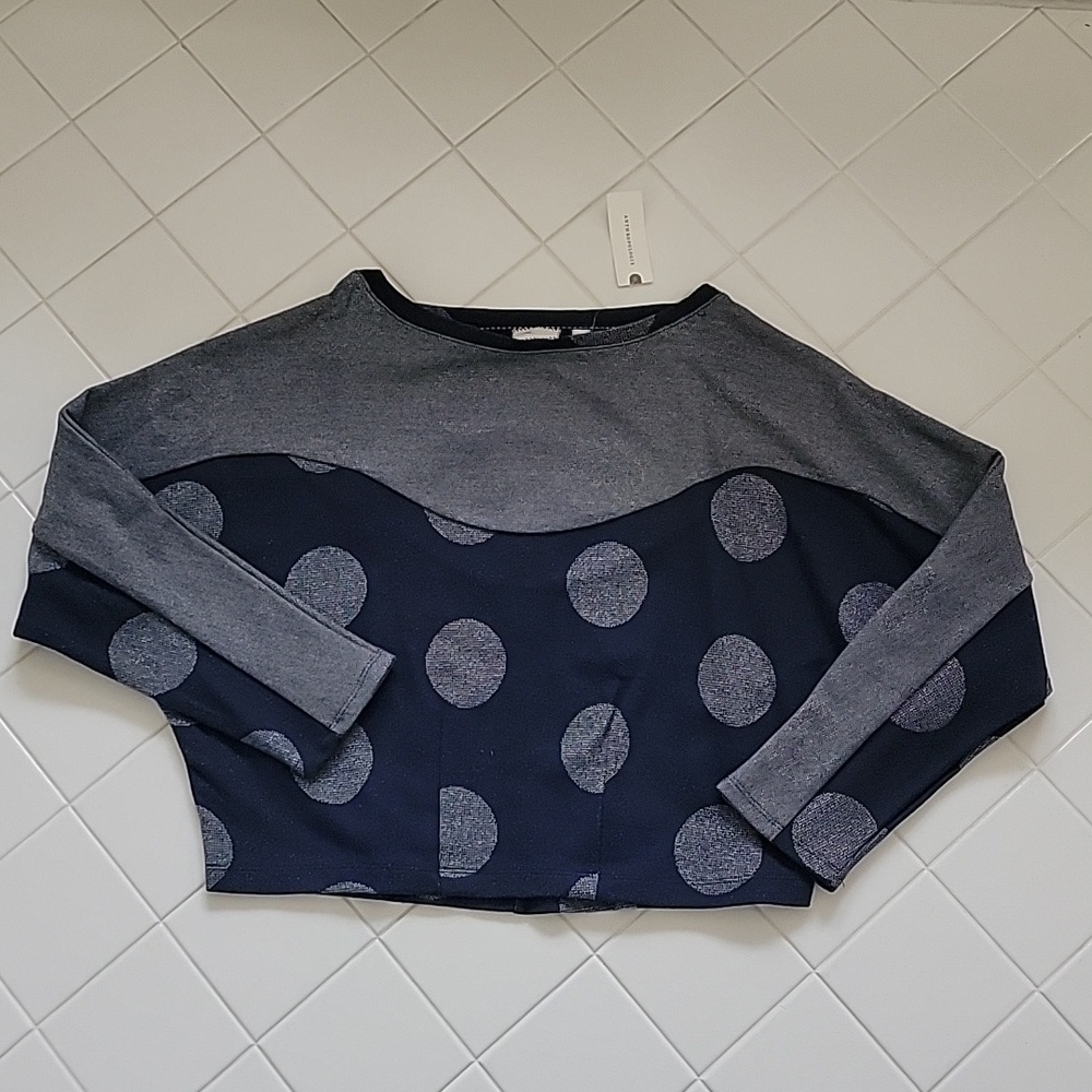 NWT Anthropologie Postmark Polka Dot Metallic Cropped Top Pullover Sweater XS